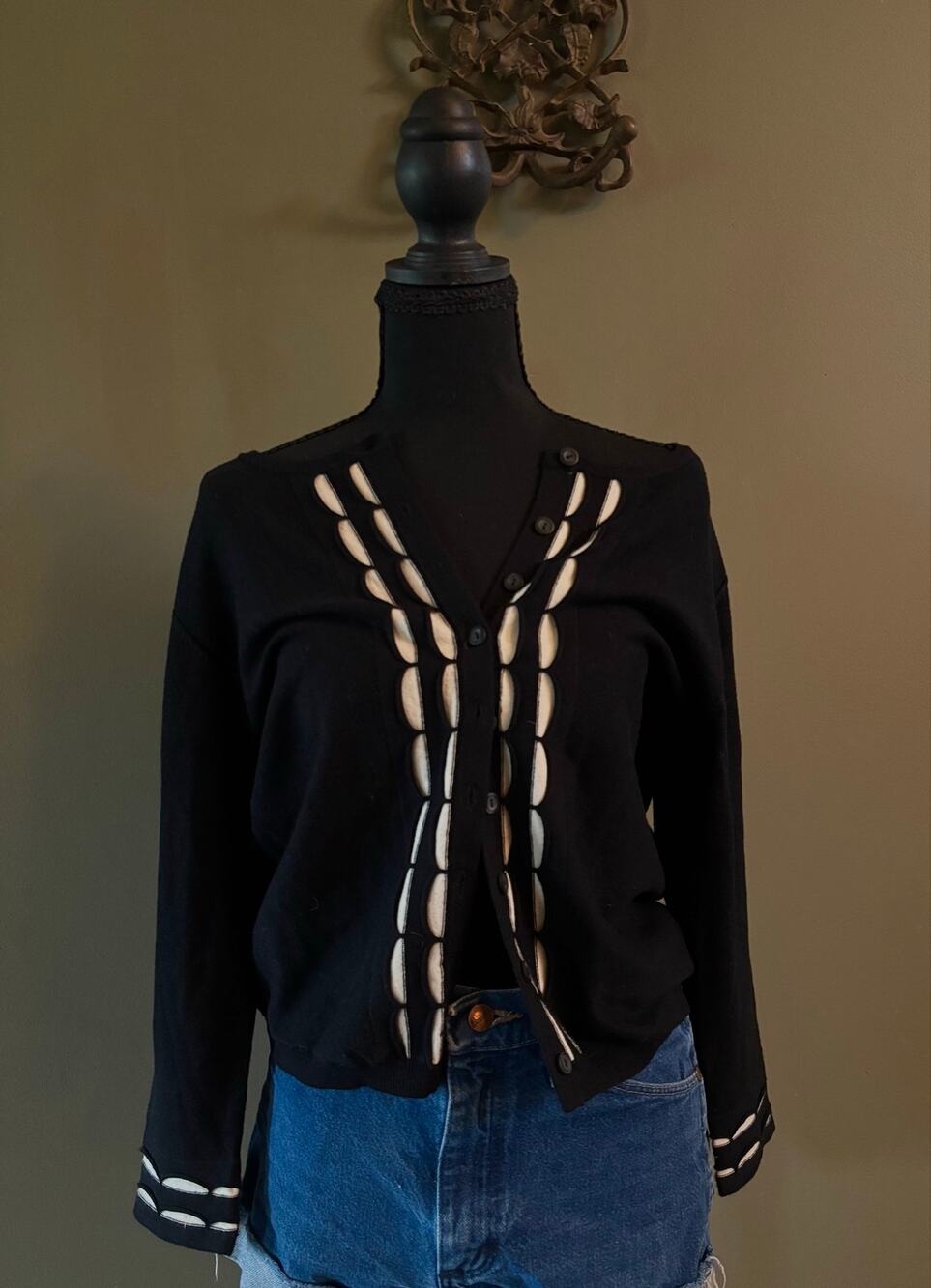 NWT Anthropologie Sparrow Black Scalloped Trim Knit Cardigan
